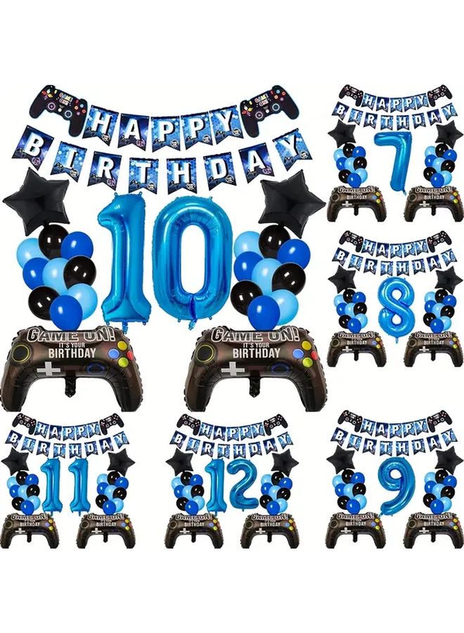 مجموعة بالون رقم 9 بألوان الأزرق والأسود - ديكورات حفلات عيد الميلاد ذات الطابع الألعاب - Image 2