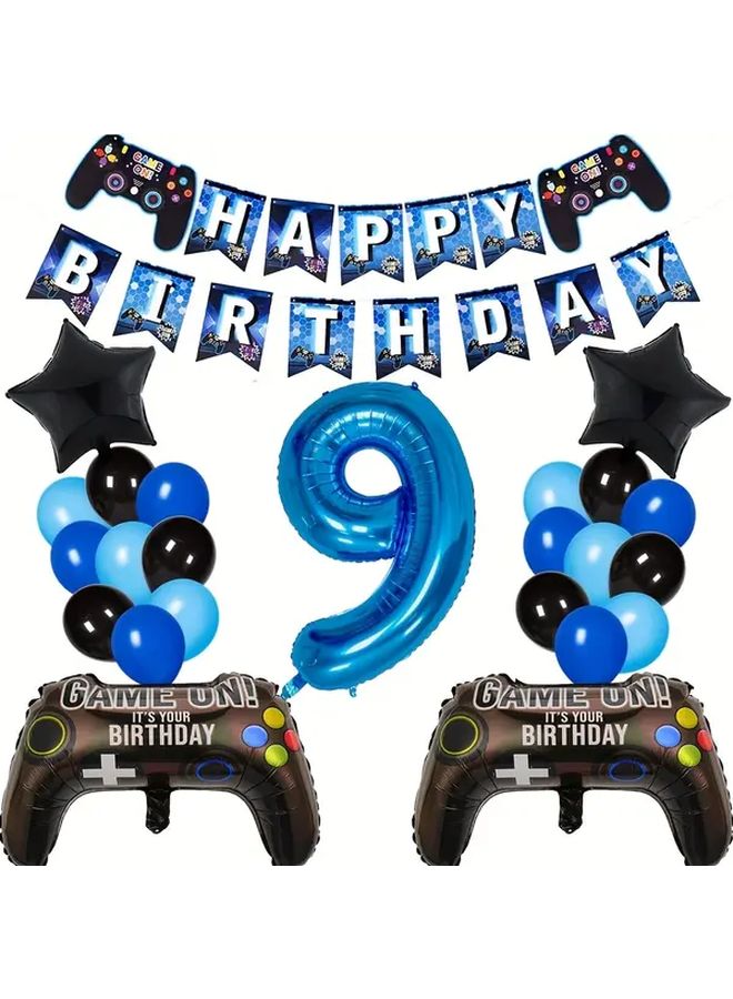 مجموعة بالون رقم 9 بألوان الأزرق والأسود - ديكورات حفلات عيد الميلاد ذات الطابع الألعاب - Image 1