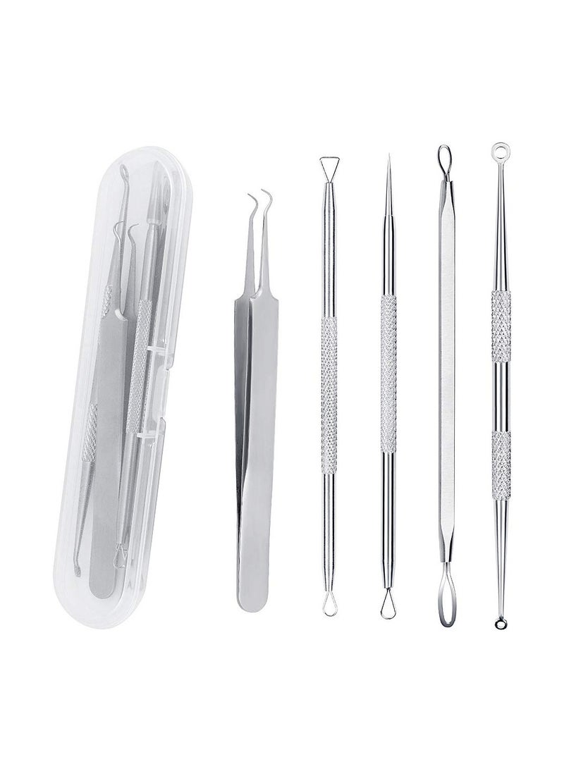خاجول مجموعة ادوات ازالة الرؤوس السوداء مكونة من 5 قطع، اداة ازالة حب الشباب والبثور والبثور مع حافظة (فضي) - Image 2