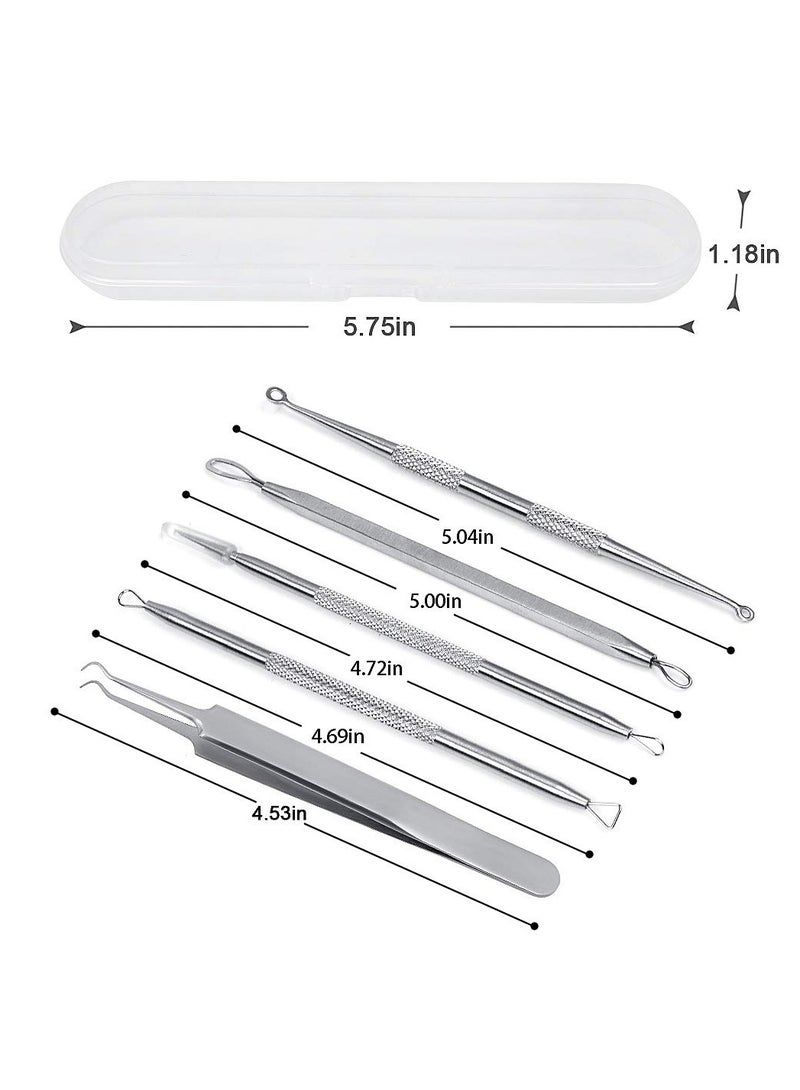 خاجول مجموعة ادوات ازالة الرؤوس السوداء مكونة من 5 قطع، اداة ازالة حب الشباب والبثور والبثور مع حافظة (فضي) - Image 3
