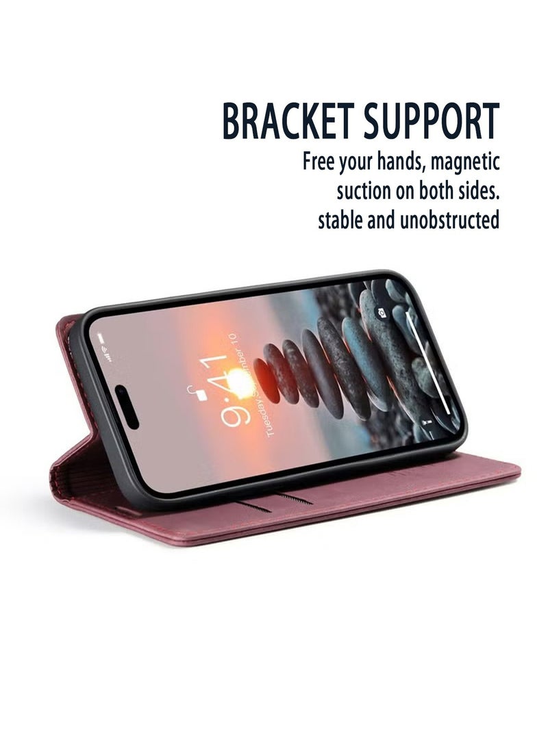 CaseMe iPhone 15 Pro Leather Case Wallet Flip Cover Card Slots Magnetic Closure Stand Phone Holder Function Fold Shockproof Protective Full Protection Anti-drop Anti-scratch Accessory For iphone 15 Pro  - Image 3