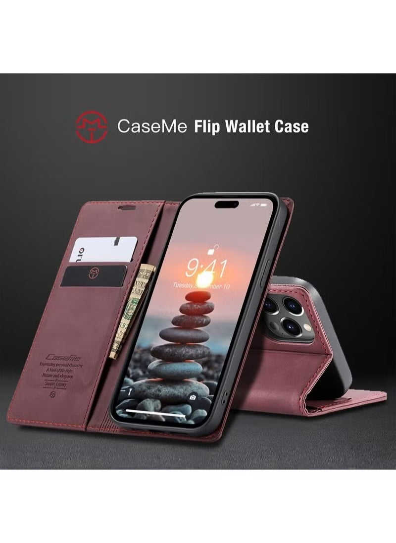 CaseMe iPhone 15 Pro Leather Case Wallet Flip Cover Card Slots Magnetic Closure Stand Phone Holder Function Fold Shockproof Protective Full Protection Anti-drop Anti-scratch Accessory For iphone 15 Pro  - Image 4