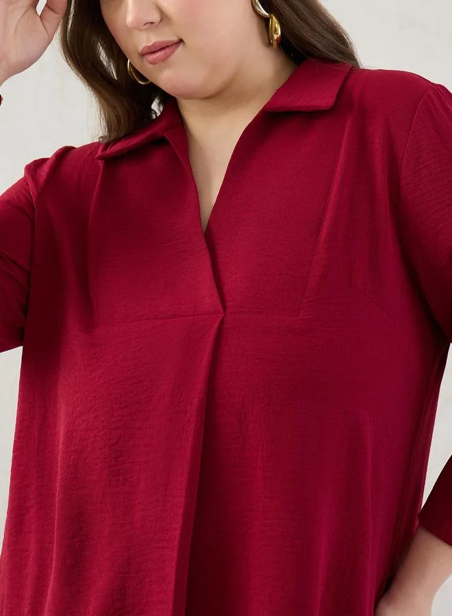 Femmella Plus Size Open Collar Shirt and Trousers Co-ords