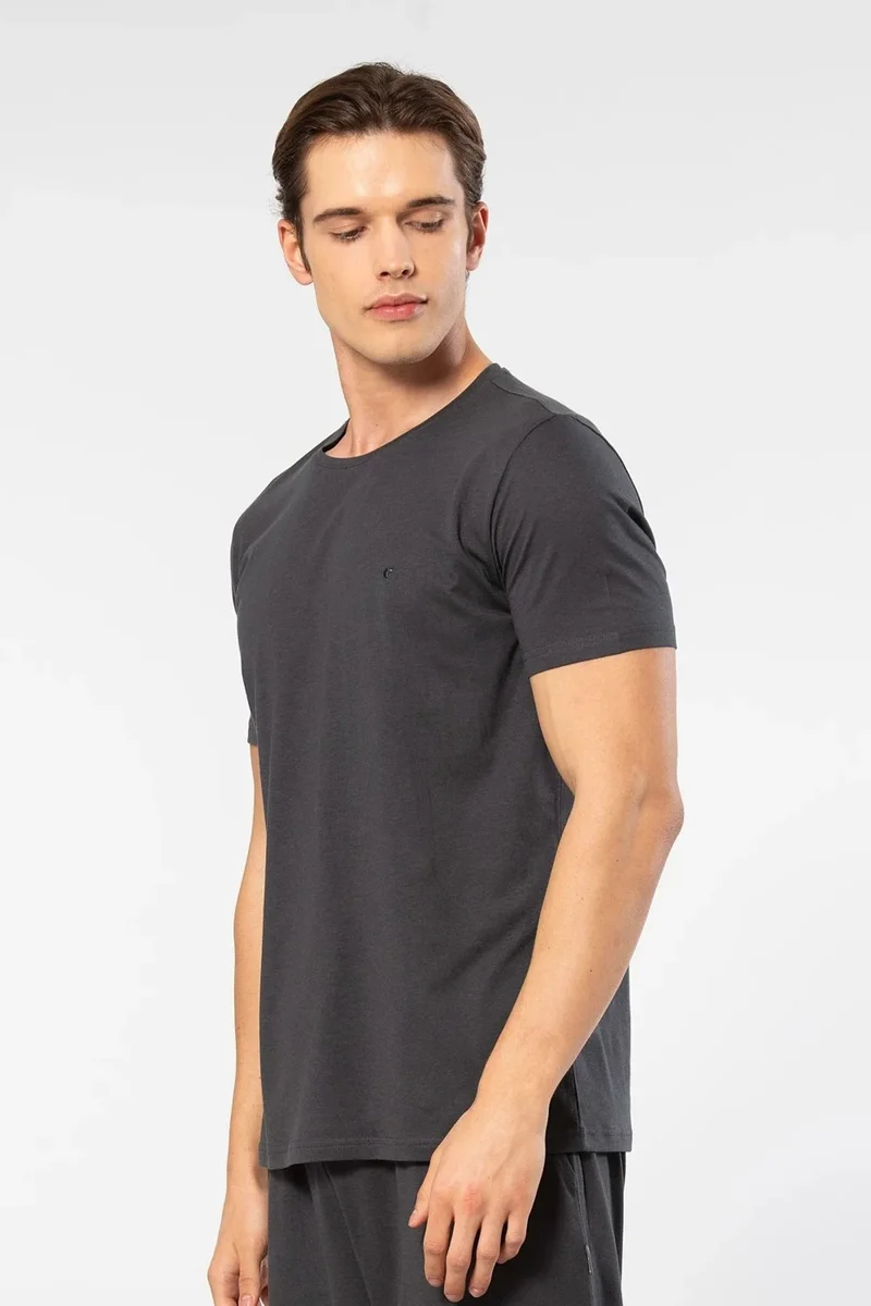 cacharel 2169 Men's Modal Cotton Crew Neck Short Sleeve T-Shirt-Anthracite