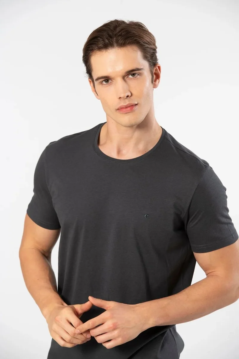 cacharel 2169 Men's Modal Cotton Crew Neck Short Sleeve T-Shirt-Anthracite
