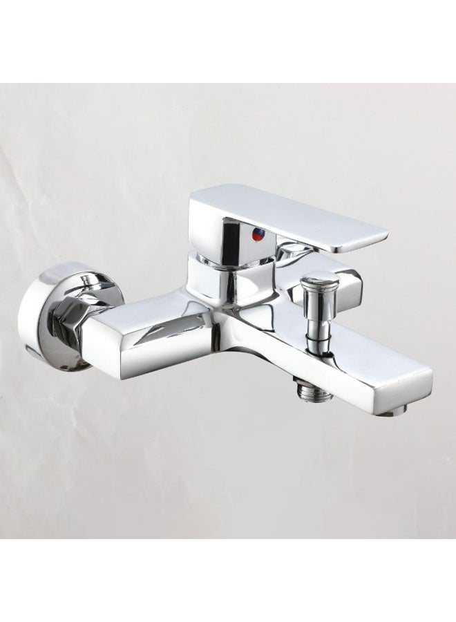 Modern Wall-Mounted Bath Faucet – Chrome Finish Mixer Tap with Hand Shower Diverter, Hot & Cold Water Control, Durable Brass Body for Bathroom, Bathtub & Shower Use