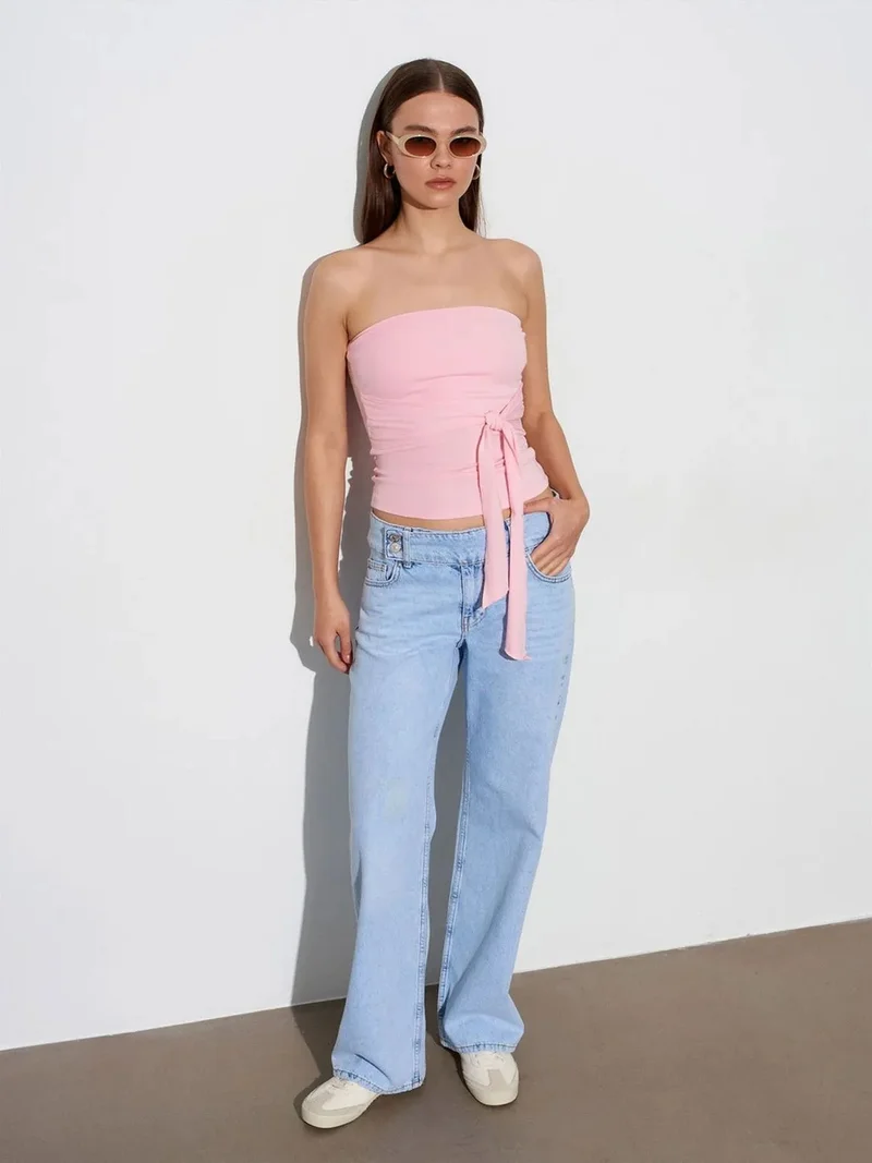 ديلفين Dilvin Mid-Waist Wide-Leg Cotton Denim Jeans