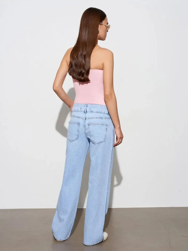 ديلفين Dilvin Mid-Waist Wide-Leg Cotton Denim Jeans