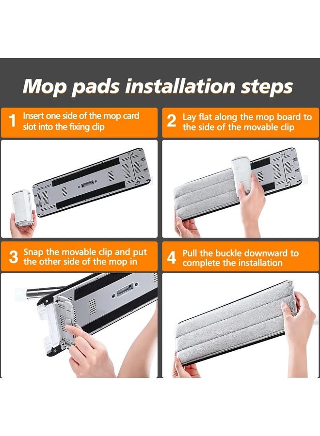 ممسحة ودلو مع مجموعة عصر للمنزل - دلو ممسحة أرضيات مسطحة بدون استخدام اليدين، مناسب لجميع أنواع الأرضيات والنوافذ (طقم ممسحة ودلو من الألياف الدقيقة بطول 33 سم - 4 وسادات) - Image 5