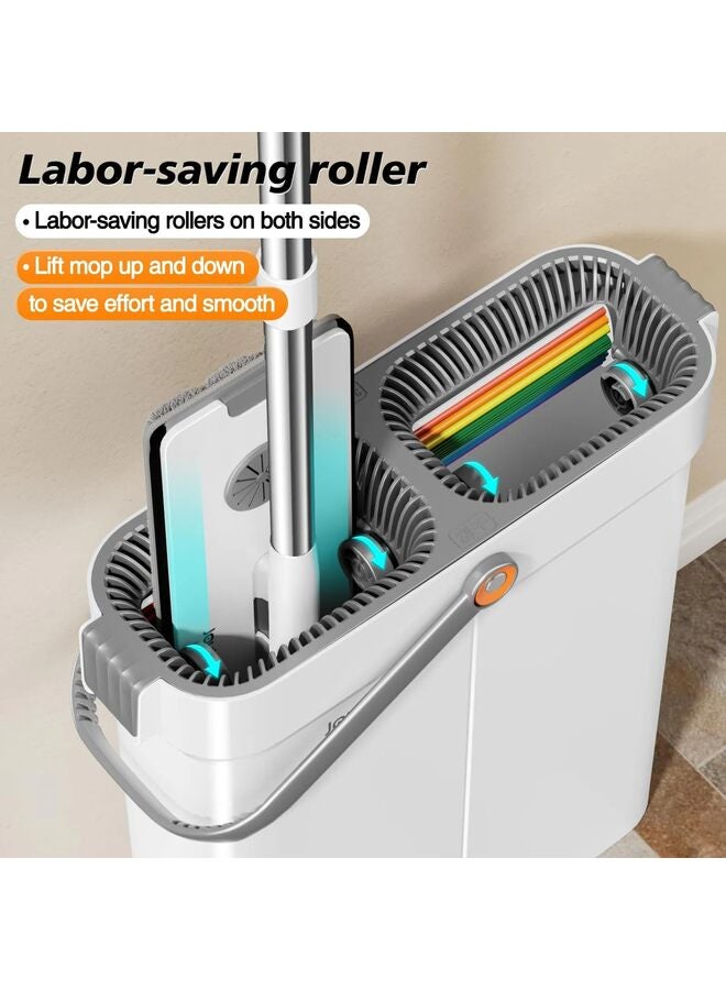 ممسحة ودلو مع مجموعة عصر للمنزل - دلو ممسحة أرضيات مسطحة بدون استخدام اليدين، مناسب لجميع أنواع الأرضيات والنوافذ (طقم ممسحة ودلو من الألياف الدقيقة بطول 33 سم - 4 وسادات) - Image 2