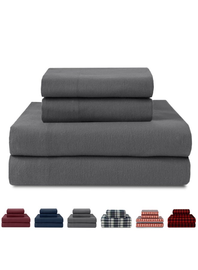 Lavish Touch Threadcount Flannel Fitted Bottom Sheet 100% Cotton- Double Brushed Flannel -170 GSM Heavyweight,Deep Pockets, Pre-Shrunk & Anti-Pill, All Around Elastic -  (Queen , Graphite ) - Image 1