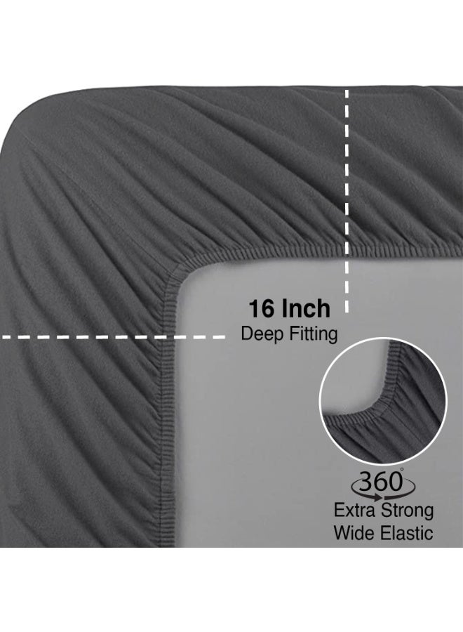 Lavish Touch Threadcount Flannel Fitted Bottom Sheet 100% Cotton- Double Brushed Flannel -170 GSM Heavyweight,Deep Pockets, Pre-Shrunk & Anti-Pill, All Around Elastic -  (Queen , Graphite ) - Image 4