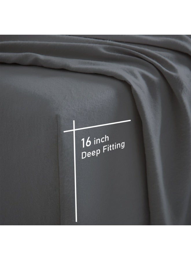 Lavish Touch Threadcount Flannel Fitted Bottom Sheet 100% Cotton- Double Brushed Flannel -170 GSM Heavyweight,Deep Pockets, Pre-Shrunk & Anti-Pill, All Around Elastic -  (Queen , Graphite ) - Image 5