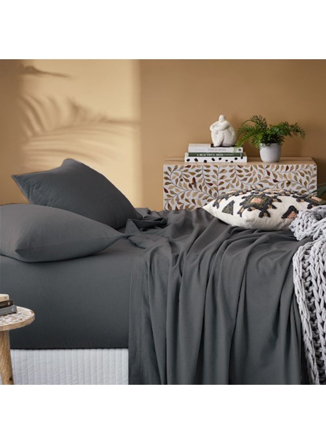 Lavish Touch Threadcount Flannel Fitted Bottom Sheet 100% Cotton- Double Brushed Flannel -170 GSM Heavyweight,Deep Pockets, Pre-Shrunk & Anti-Pill, All Around Elastic -  (Queen , Graphite ) - Image 3