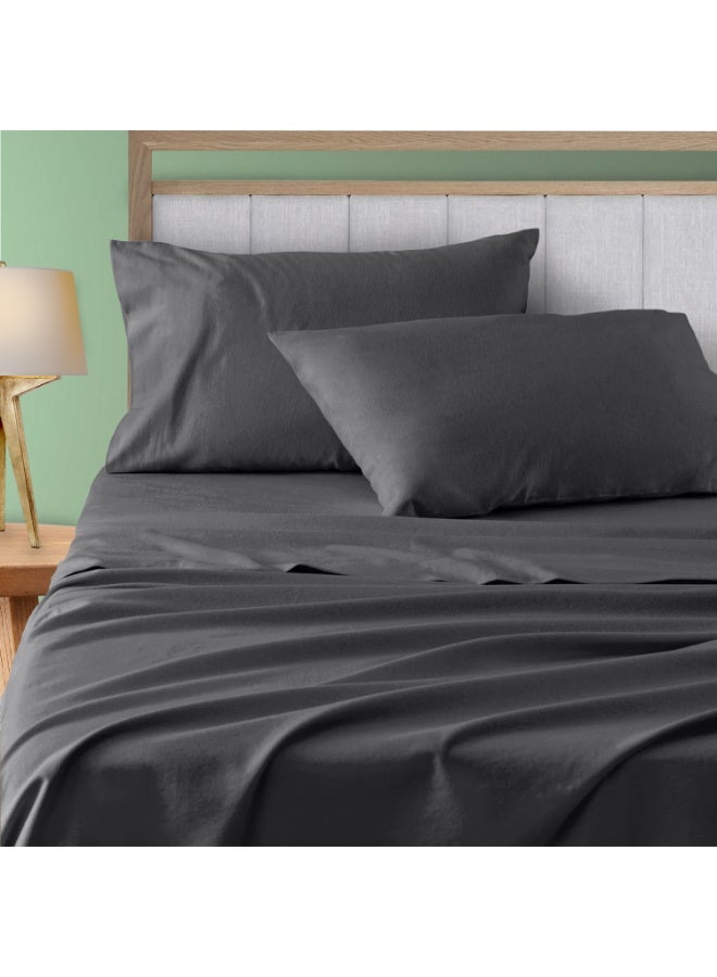 Lavish Touch Threadcount Flannel Fitted Bottom Sheet 100% Cotton- Double Brushed Flannel -170 GSM Heavyweight,Deep Pockets, Pre-Shrunk & Anti-Pill, All Around Elastic -  (Queen , Graphite ) - Image 2
