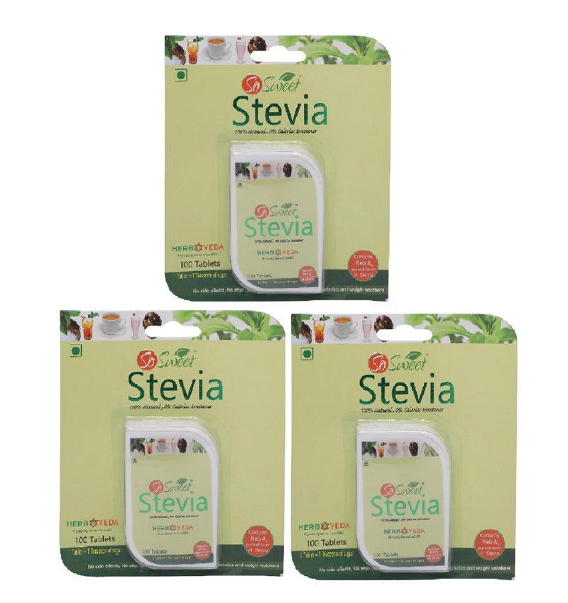 So Sweet Stevia 100% Natural Sugar free Sweetener for Diabetes - 300 Tablets -Pack of 3 (100 Each) - Image 1