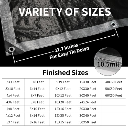 TARPAL 20x40 Feet Tarps Silver 10.5Mil Multipurpose Protective Cover Heavy Duty Tarp Waterproof,Snow or UV Protection,Durable Reinforced Edges - Image 5