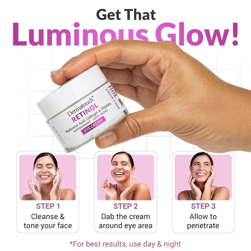DERMATOUCH Retinol Eye Cream 175 oz Hyaluronic Acid Peptides Vitamins Made in America - Image 5