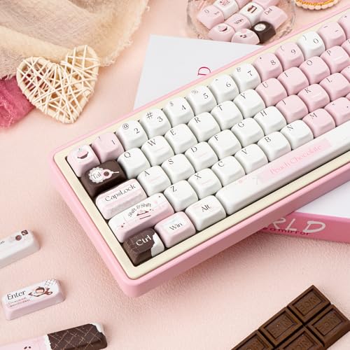 COOMICKEY PBT Keycaps 130 Keys Pink White Keycaps Chocolate Themed Dye-Sublimation Cute Keycap MOA Profile Custom Keycap for Cherry Gateron MX Swithes Mechanical Gaming Keyboards - Image 3