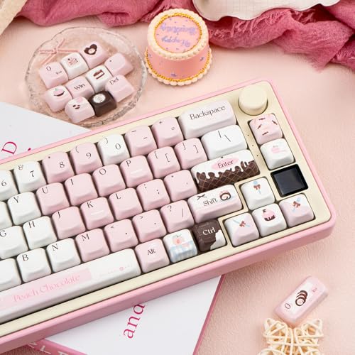 COOMICKEY PBT Keycaps 130 Keys Pink White Keycaps Chocolate Themed Dye-Sublimation Cute Keycap MOA Profile Custom Keycap for Cherry Gateron MX Swithes Mechanical Gaming Keyboards - Image 4