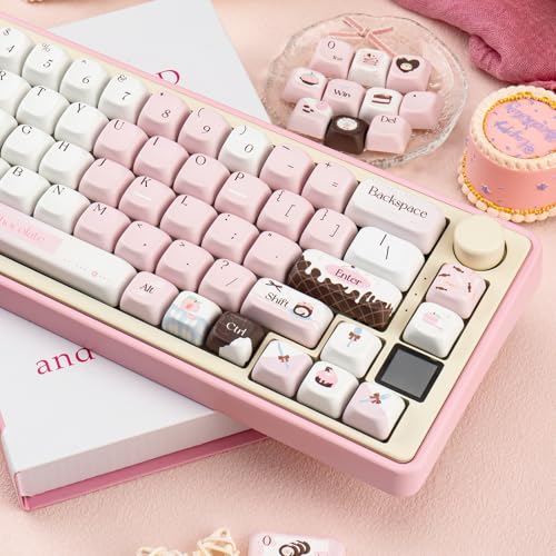 COOMICKEY PBT Keycaps 130 Keys Pink White Keycaps Chocolate Themed Dye-Sublimation Cute Keycap MOA Profile Custom Keycap for Cherry Gateron MX Swithes Mechanical Gaming Keyboards - Image 5