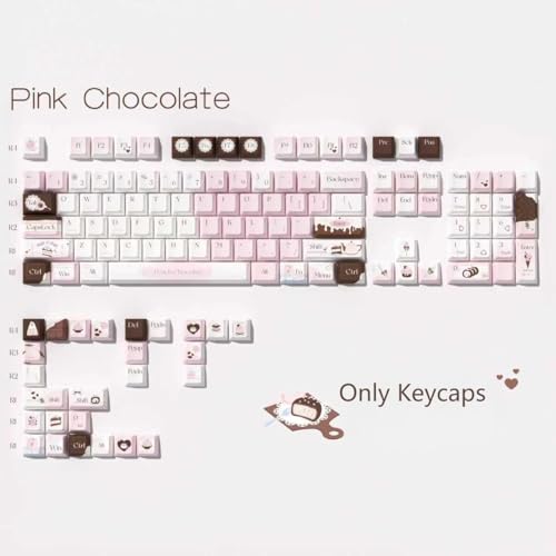 COOMICKEY PBT Keycaps 130 Keys Pink White Keycaps Chocolate Themed Dye-Sublimation Cute Keycap MOA Profile Custom Keycap for Cherry Gateron MX Swithes Mechanical Gaming Keyboards - Image 2