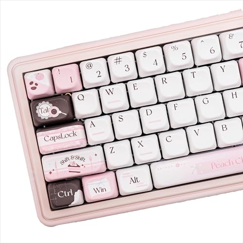 COOMICKEY PBT Keycaps 130 Keys Pink White Keycaps Chocolate Themed Dye-Sublimation Cute Keycap MOA Profile Custom Keycap for Cherry Gateron MX Swithes Mechanical Gaming Keyboards - Image 1
