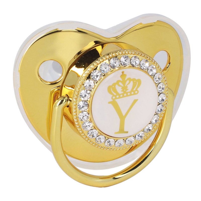 Baby Pacifier Infant Portable Exquisite Golden Crown Letter Rhinestone Pacifier with Chain Clip Letter Y - Image 4