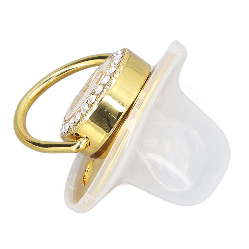 Baby Pacifier Infant Portable Exquisite Golden Crown Letter Rhinestone Pacifier with Chain Clip Letter Y - Image 5