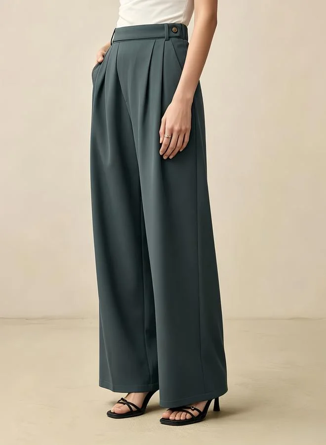 Take Two Charcoal Fold Pleat Wide Leg Pants