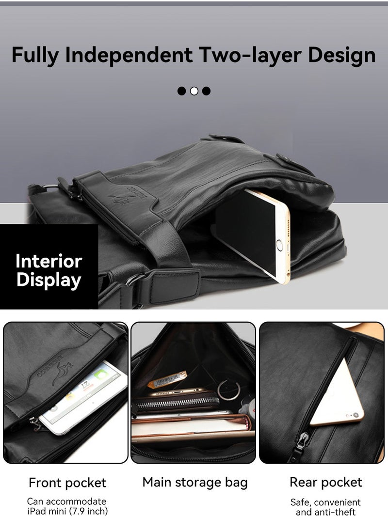 Moovant - 2-Piece Men's Shoulder Bag Set, with Matching Zipper Wallet, Fashion Casual Crossbody Bag, Soft Leather Men's Bag, Black - Image 1
