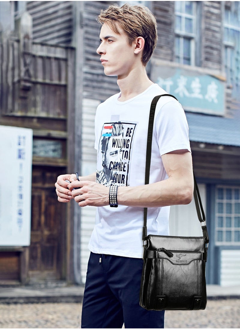 Moovant - 2-Piece Men's Shoulder Bag Set, with Matching Zipper Wallet, Fashion Casual Crossbody Bag, Soft Leather Men's Bag, Black - Image 1