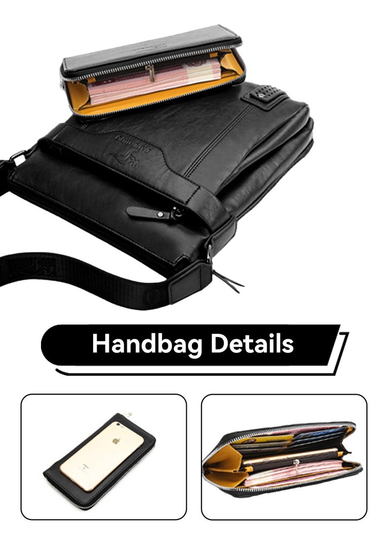 Moovant - 2-Piece Men's Shoulder Bag Set, with Matching Zipper Wallet, Fashion Casual Crossbody Bag, Soft Leather Men's Bag, Black - Image 1