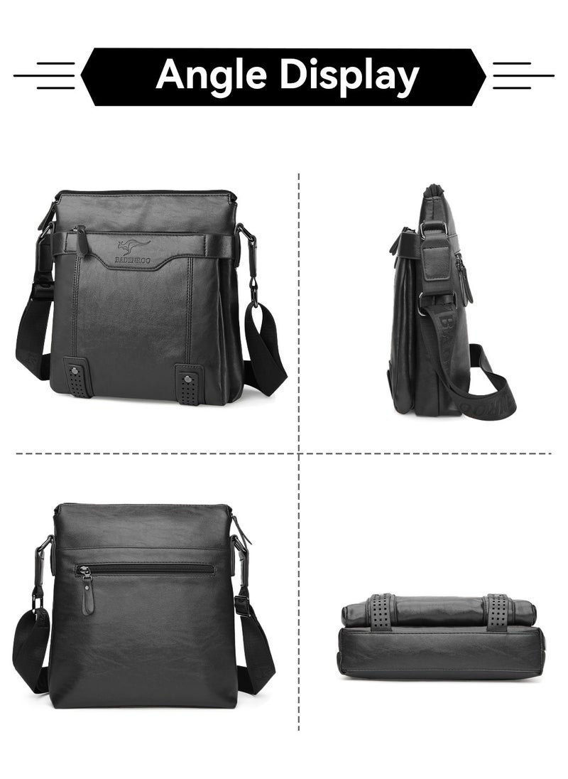 Moovant - 2-Piece Men's Shoulder Bag Set, with Matching Zipper Wallet, Fashion Casual Crossbody Bag, Soft Leather Men's Bag, Black - Image 1