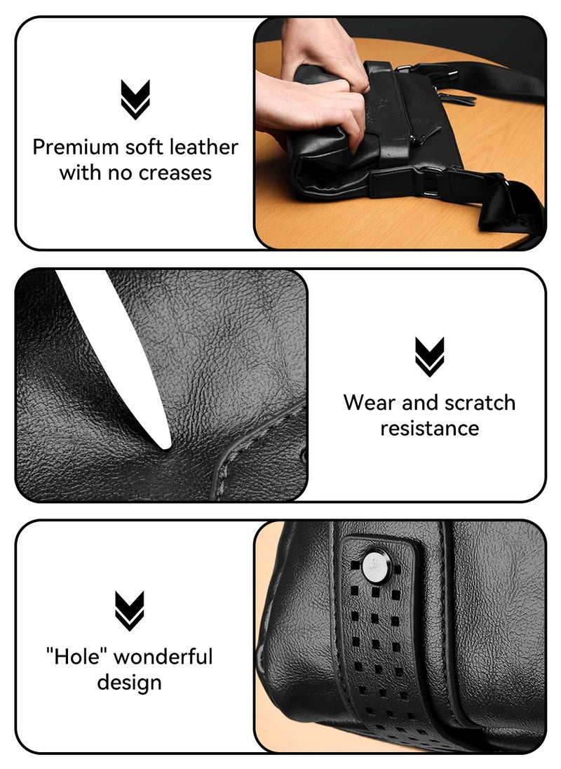 Moovant - 2-Piece Men's Shoulder Bag Set, with Matching Zipper Wallet, Fashion Casual Crossbody Bag, Soft Leather Men's Bag, Black - Image 1