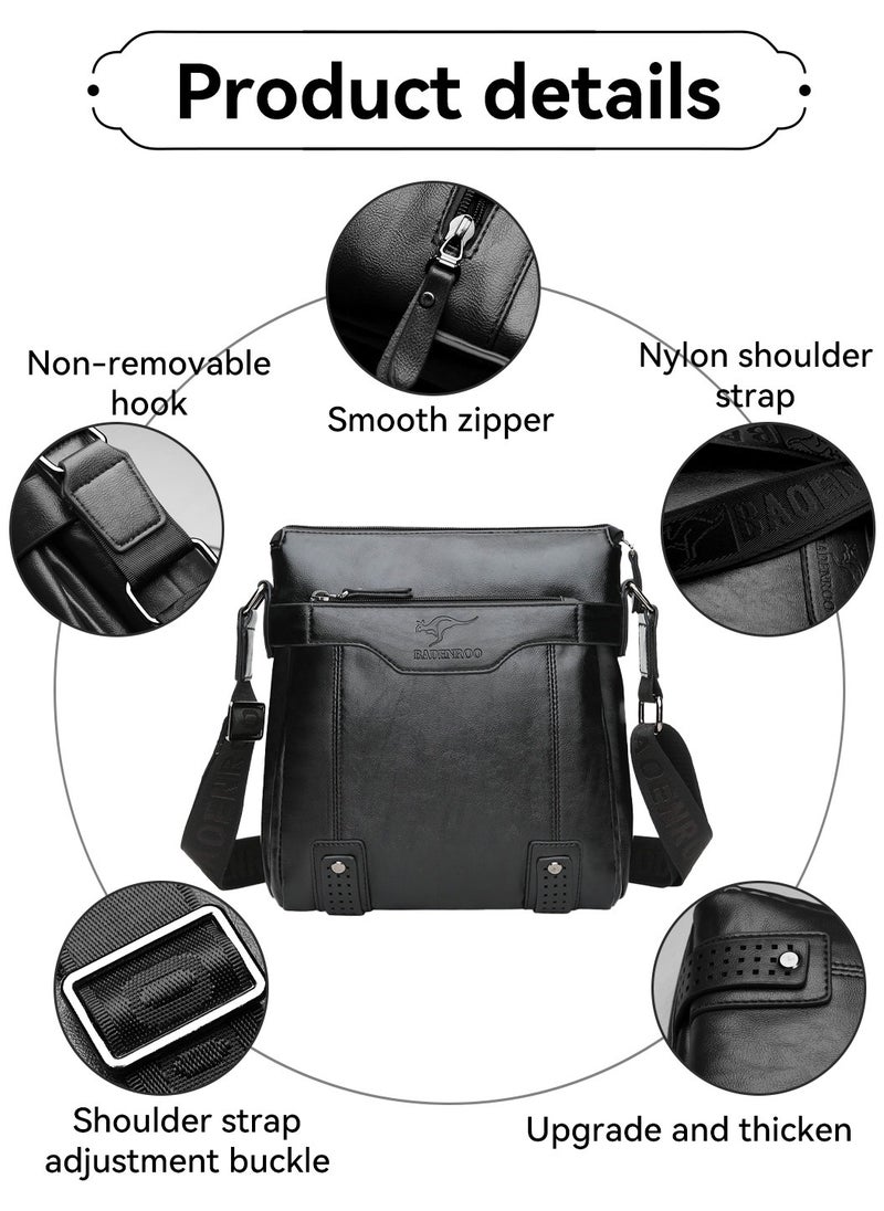 Moovant - 2-Piece Men's Shoulder Bag Set, with Matching Zipper Wallet, Fashion Casual Crossbody Bag, Soft Leather Men's Bag, Black - Image 1