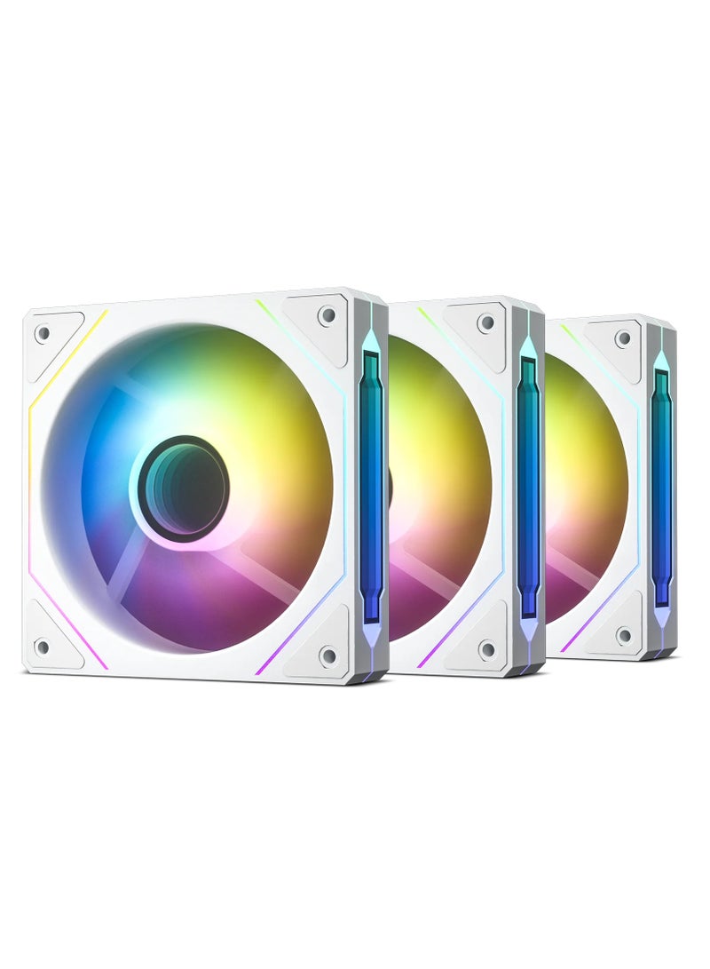 120-3 in 1 120 mm Infinite Mirror Design Case Fans with PWM Control & ARGB Effect, Hydraulic Bearing for Low-Noise Operation - Suitable for Most PC Cooling Systems - White  - Image 1