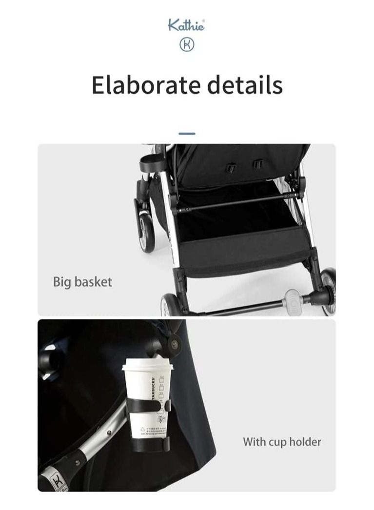 Kathie Baby Stroller Foldable with Cup Holder Storage Basket One-Step Brake and Front Bumper - High-Quality Design - Image 4