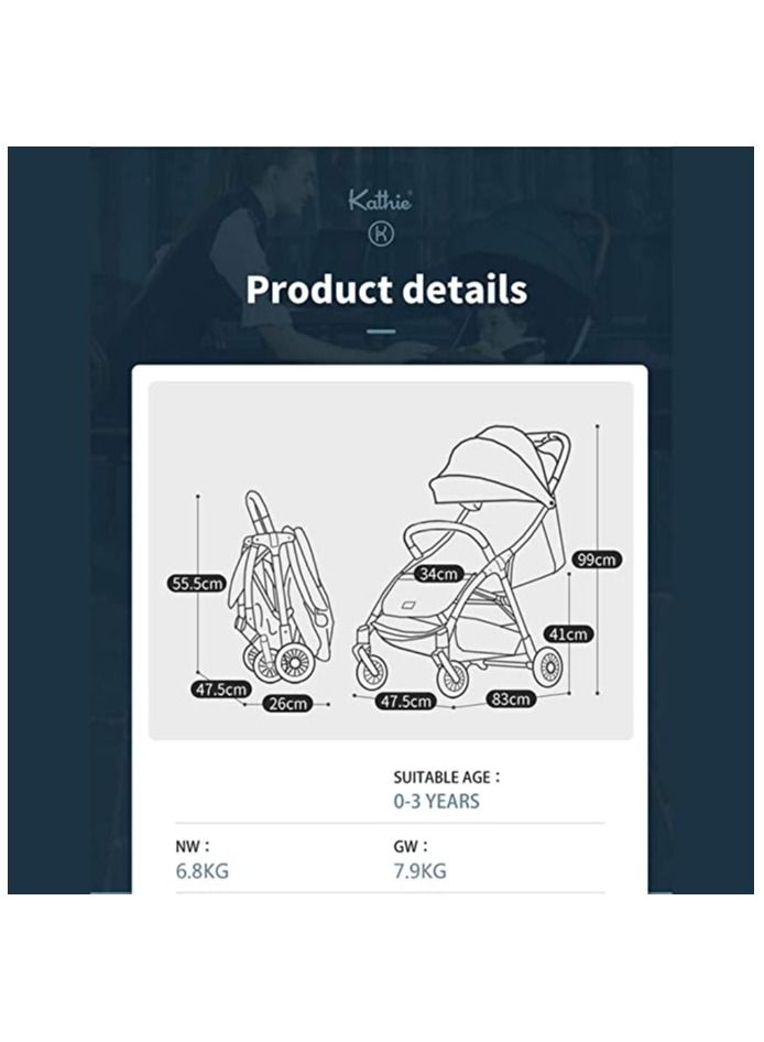 Kathie Baby Stroller Foldable with Cup Holder Storage Basket One-Step Brake and Front Bumper - High-Quality Design - Image 5