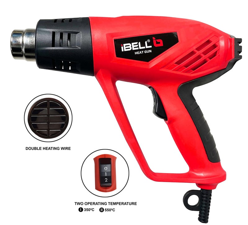 IBELL TOOLS iBELL HG20-82 2000W Heat Gun with Dual Temperature 350°C | 550°C & Dual Air Flow 250 | 550 L/min, Powerful Hot Air Blower for Paint Removal, Shrink Wrapping & DIY Works (Red, 6 Months Warranty) - Image 5