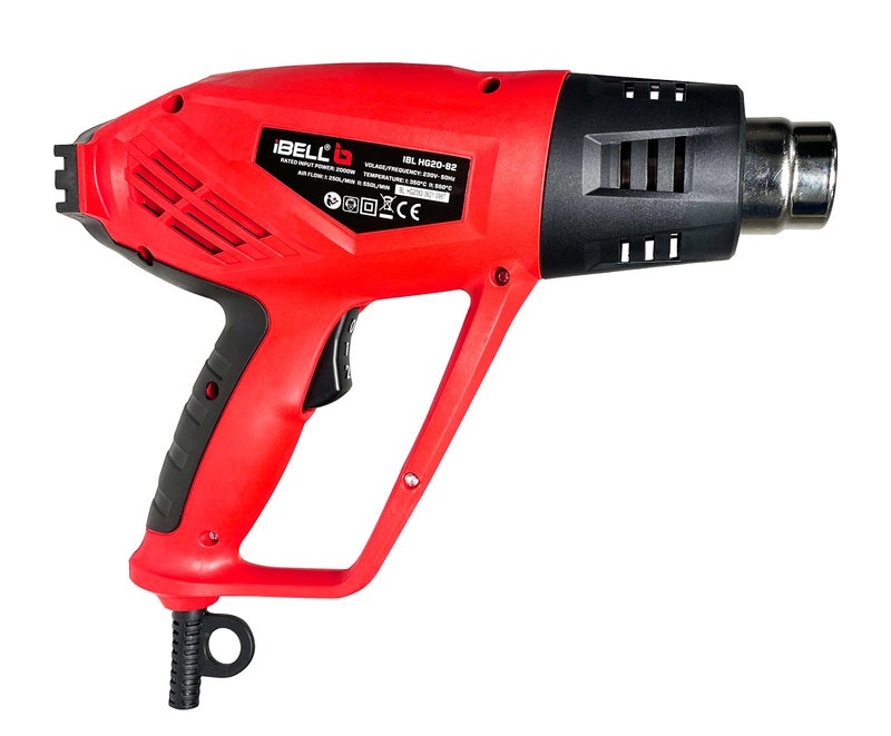 IBELL TOOLS iBELL HG20-82 2000W Heat Gun with Dual Temperature 350°C | 550°C & Dual Air Flow 250 | 550 L/min, Powerful Hot Air Blower for Paint Removal, Shrink Wrapping & DIY Works (Red, 6 Months Warranty) - Image 4