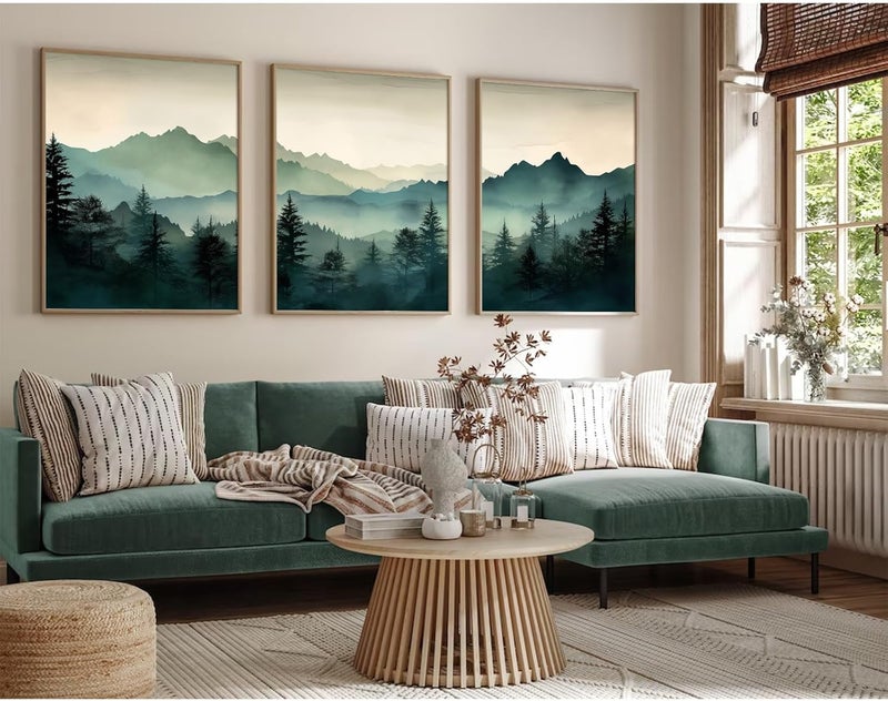 Joocrise Mountain Wall Art Decor Set of 3 Sage Green Forest Canvas Wall Art Prints Nature Landscape Wall Decor Watercolor Pine Tree Pictures Abstract Modern Painting for Living Room Bedroom 16x24 Inch Unframed - Image 5