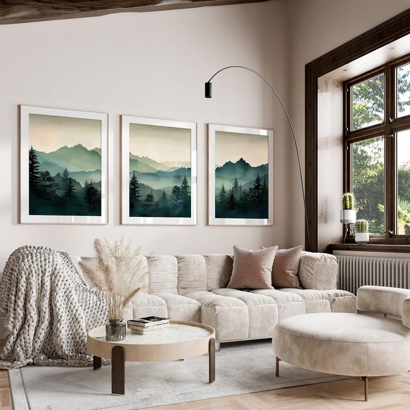 Joocrise Mountain Wall Art Decor Set of 3 Sage Green Forest Canvas Wall Art Prints Nature Landscape Wall Decor Watercolor Pine Tree Pictures Abstract Modern Painting for Living Room Bedroom 16x24 Inch Unframed - Image 4