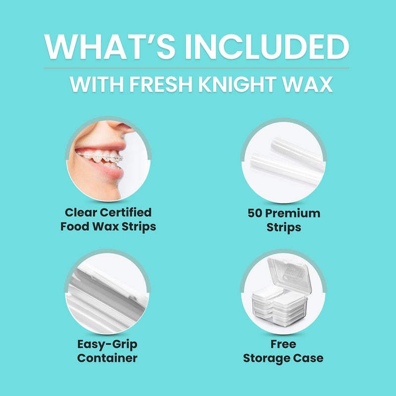 FRESH KNIGHT Braces Wax,10 Pack. Dental Wax for Braces & Aligners, Unscented & Flavorless - 50 Premium Orthodontic Strips. White Cases. Includes storage case. Food Grade ortho brace wax. Fresh Knight. (White) - Image 3