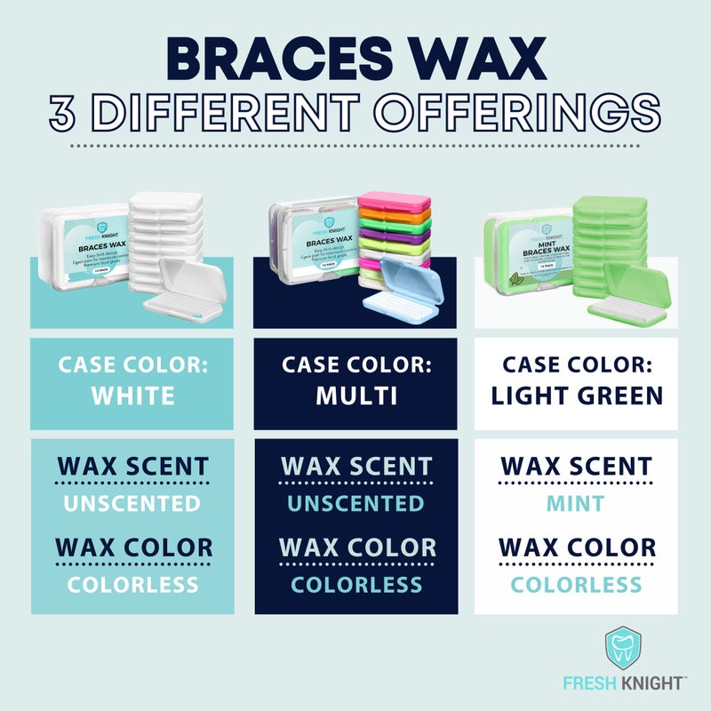 FRESH KNIGHT Braces Wax,10 Pack. Dental Wax for Braces & Aligners, Unscented & Flavorless - 50 Premium Orthodontic Strips. White Cases. Includes storage case. Food Grade ortho brace wax. Fresh Knight. (White) - Image 4