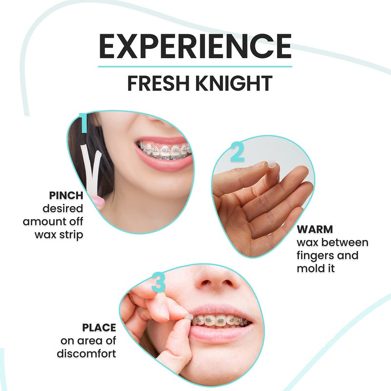 FRESH KNIGHT Braces Wax,10 Pack. Dental Wax for Braces & Aligners, Unscented & Flavorless - 50 Premium Orthodontic Strips. White Cases. Includes storage case. Food Grade ortho brace wax. Fresh Knight. (White) - Image 5
