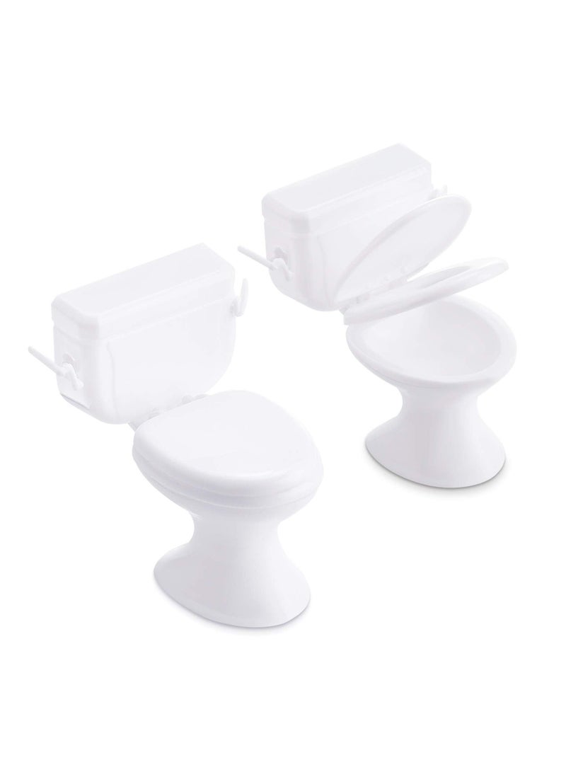 Y&D 2 Pieces Mini Toilet Seat Toy MAKINGTE Doll House Furniture Miniature Classic Bathroom Baby Tiny Cake Topper Dollhouse Accessories (White) - Image 1