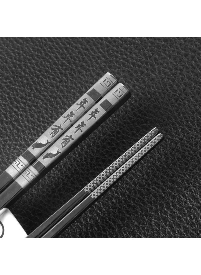 Laser Square Head 304 Stainless Steel Chopsticks Printable Logo Engraving Chopsticks Household Restaurant Tableware Public Chopsticks Wholesale-Specifications:B Paragraph (5 Double Belt Packaging)  - Image 3