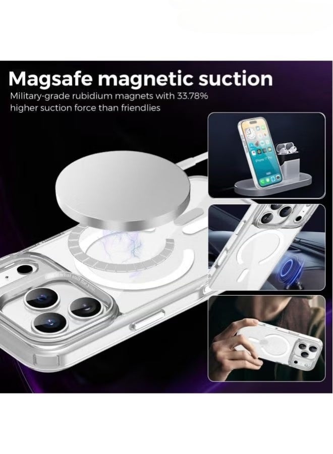 جراب لهاتف آيفون 17 برو، جراب مغناطيسي شفاف مناسب لهاتف آيفون 17 برو، غطاء للتحكم بالكاميرا، متوافق مع ملحقات MagSafe، مصنوع من مادة TPU، حماية من السقوط، زوايا واقية ماصة للصدمات، سلسلة هجينة، عرض عالي الوضوح وشفاف للألوان الحقيقية للهاتف، مقاوم للسقوط والتآكل، فتح دقيق للأزرار، جميل وعملي في آن واحد، يوفر حماية شاملة للهاتف، شفاف - Image 4