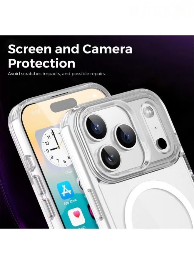 جراب لهاتف آيفون 17 برو، جراب مغناطيسي شفاف مناسب لهاتف آيفون 17 برو، غطاء للتحكم بالكاميرا، متوافق مع ملحقات MagSafe، مصنوع من مادة TPU، حماية من السقوط، زوايا واقية ماصة للصدمات، سلسلة هجينة، عرض عالي الوضوح وشفاف للألوان الحقيقية للهاتف، مقاوم للسقوط والتآكل، فتح دقيق للأزرار، جميل وعملي في آن واحد، يوفر حماية شاملة للهاتف، شفاف - Image 2